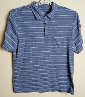 HUK Polo Men's 2XL Blue White Striped Performance Stretch Fishing Shirt